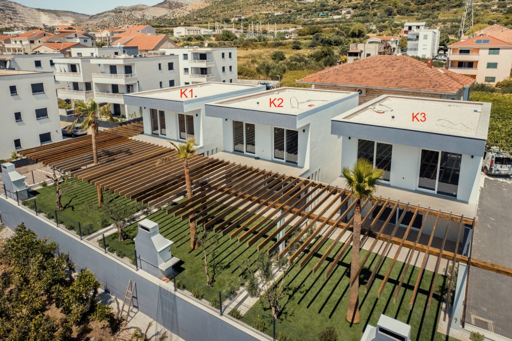 Trogir, new houses with garden and sea view.